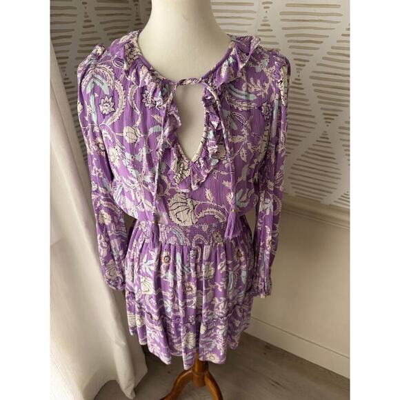 Haute Hippie Women’s XS Purple Floral Smocked Ruffle Mini Dress - Picture 5 of 5